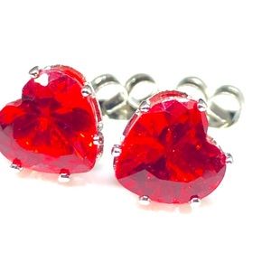 925 Lab Grown Ruby Heart Studs